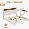 thumbnail image 3 of YUSAZENS Bed Frame, King Size Bed Frame with LED Lights, Upholstered Headboard Platform Bed with Charging Station & Storage Bookcase, Stable & Noise-Free, No Box Spring Needed, Off White, 3 of 8