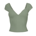 thumbnail image 5 of Kagetolytai Womens Tops Women's Sexy Deep V Neck Backless Top Short Sleeve Slim T Shirt Summer Tops for Women 2024 Army Green S, 5 of 6