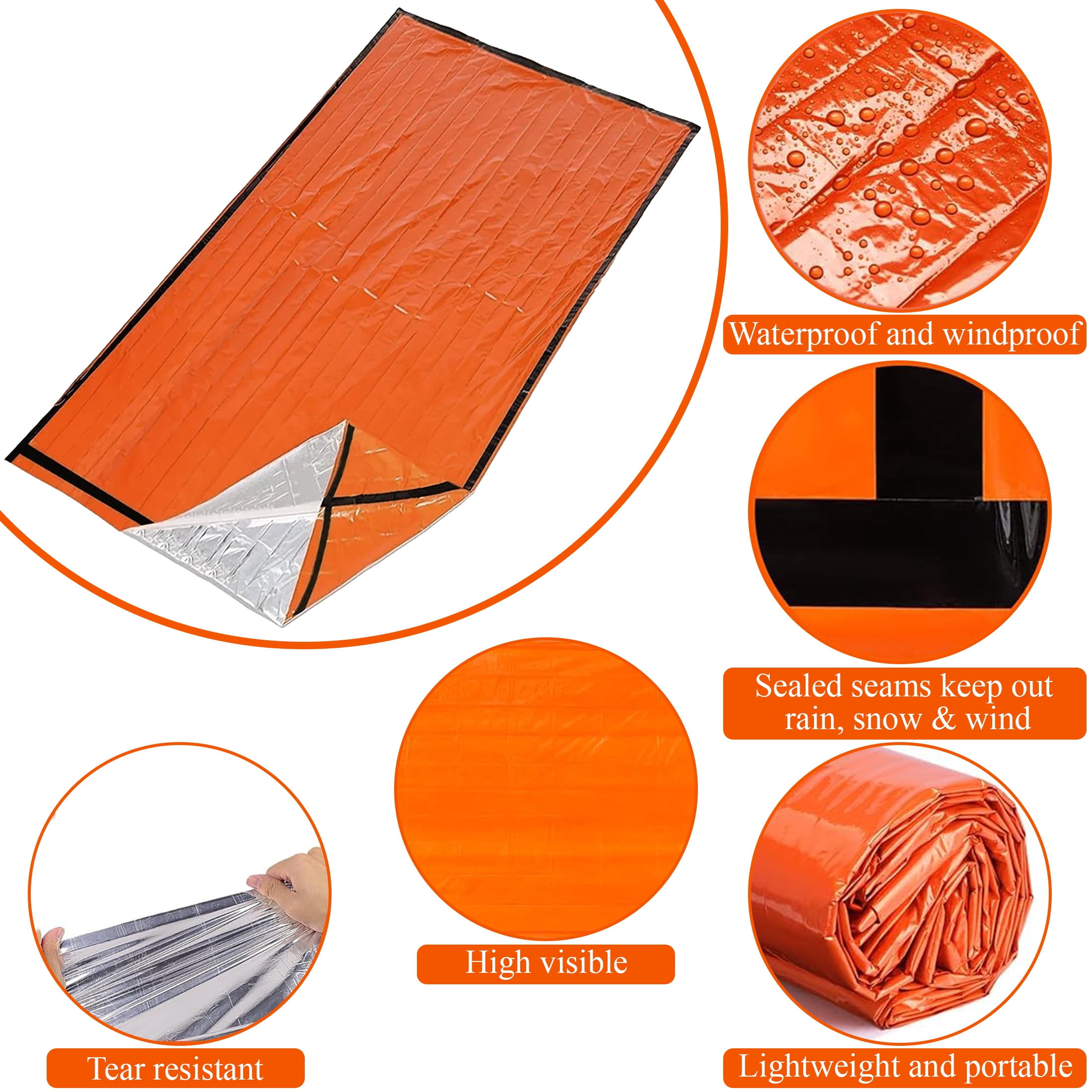 LANNEY Emergency Sleeping Bag 4 Pack, Portable Emergency Blanket Survival Gear and Supplies Bivy Sack with Whistles Waterproof Lightweight Thermal Mylar Sleeping Bag for Outdoor Camping Hiking