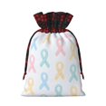 thumbnail image 3 of Color Matching Linen Bundle Mouth Gift Bag Can Be Used For Daily Small Items Cancer Awareness Ribbon Pattern - Soft Multicolor Medium, 3 of 8