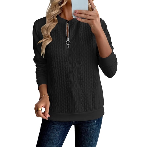 Ailaofu Women's Quarter Zip Striped Oversized Sweater 2025 Mock Turtleneck Fall Fashion Outfit