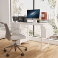 thumbnail image 3 of 47.3"office desk with power outlet,3 drawers,Side Pocket, Study Desk Easy to Assemble,Frame stability Reversible for home desk, company computer desk, game table,Vanity table, white, 3 of 11