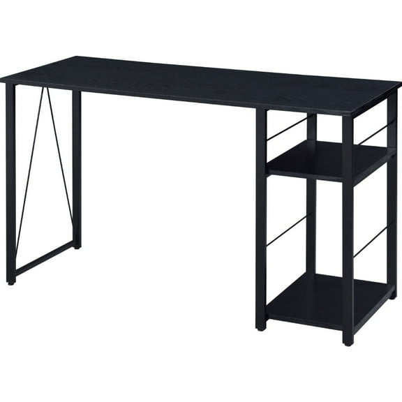 Writing Desk with 2 Tier Side Shelves and Tubular Metal Legs Black - Saltoro Sherpi