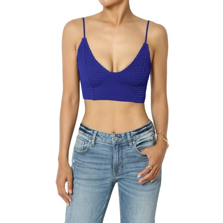 Women s Smocked Jersey Triangle Bralette Plunge Scoop Neck Stretch Bra Crop Top