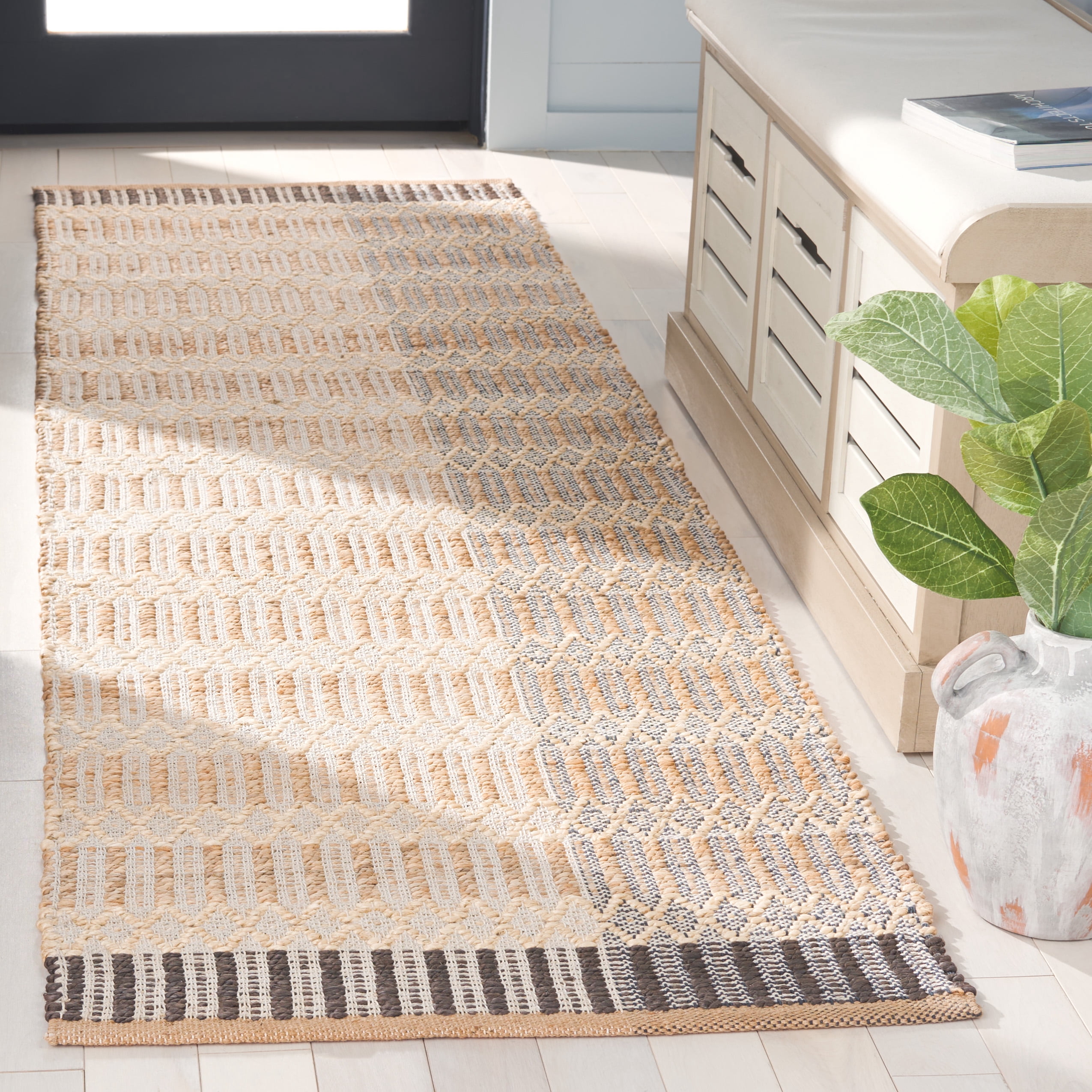 SAFAVIEH Natural Fiber Connor Striped Runner Rug, Natural/Charcoal, 2'3" x 8'