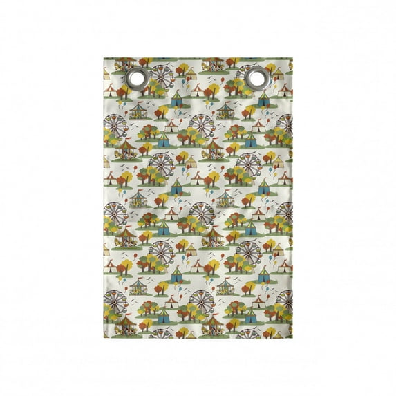 Ferris Wheel Hanging Pocket Organizer, Funfair at Autumn Season with Colorful Trees Balloons and Tent Pattern, Printed Polyester Storage Bag with Pockets, 14" x 20", Ivory Multicolor