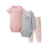 Gerber Baby Girls Onesies Brand Bodysuits & Pants Set, 3-Piece (Newborn to 6/9 Months)