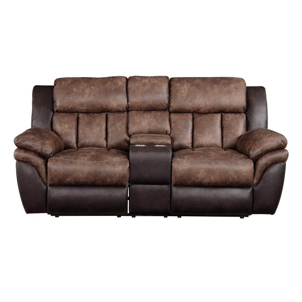 Acme Furniture Jaylen Motion Loveseat w/Console Toffee & Espresso Polished Microfiber
