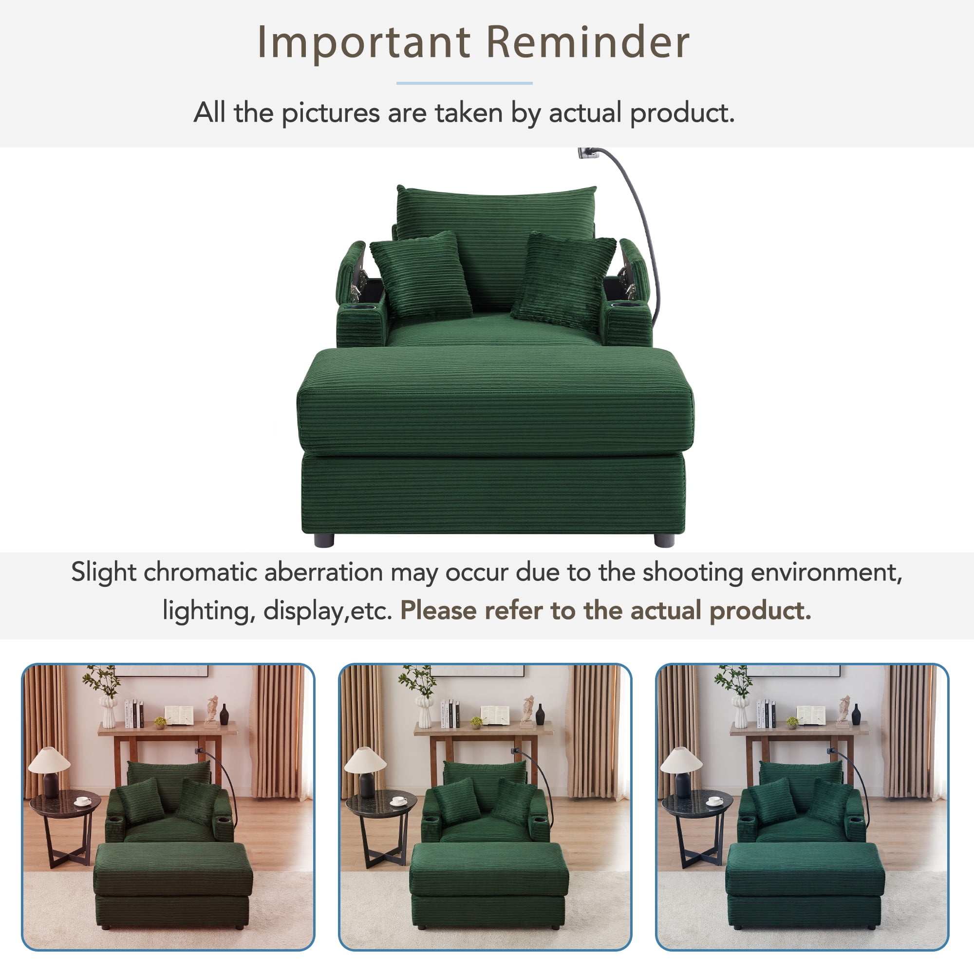 Euroco Multi-Functional Recliner Chair with Movable Ottoman, Hidden Storage Armrests, USB Ports, Cup Holders & Phone Stand, Corduroy Upholster