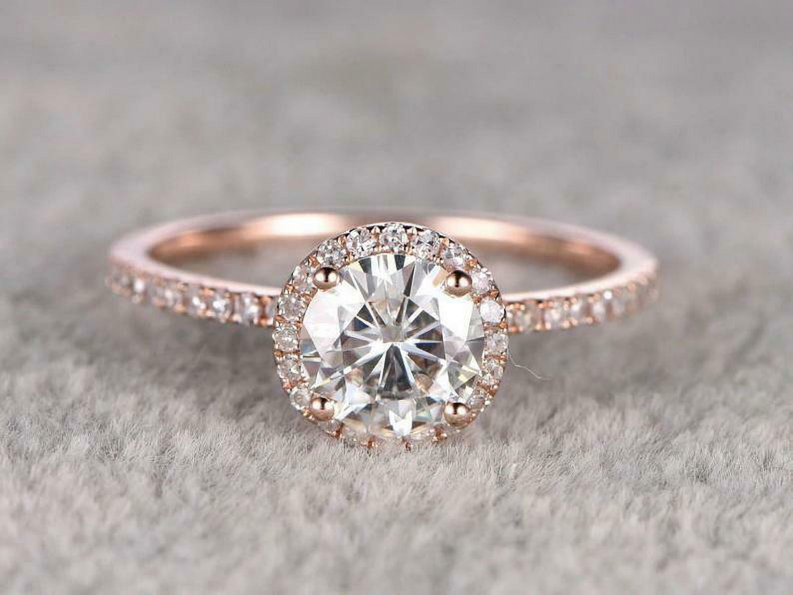 HeartsAndYou Halo Solitaire with Accents Engagement Ring for Women 2ct Round Moissanite 18k Rose Gold over Silver