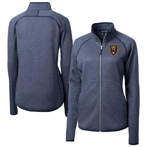 Women's-Cutter & Buck  Heather Navy Real Salt Lake Mainsail Sweater-Knit Raglan Full-Zip Jacket