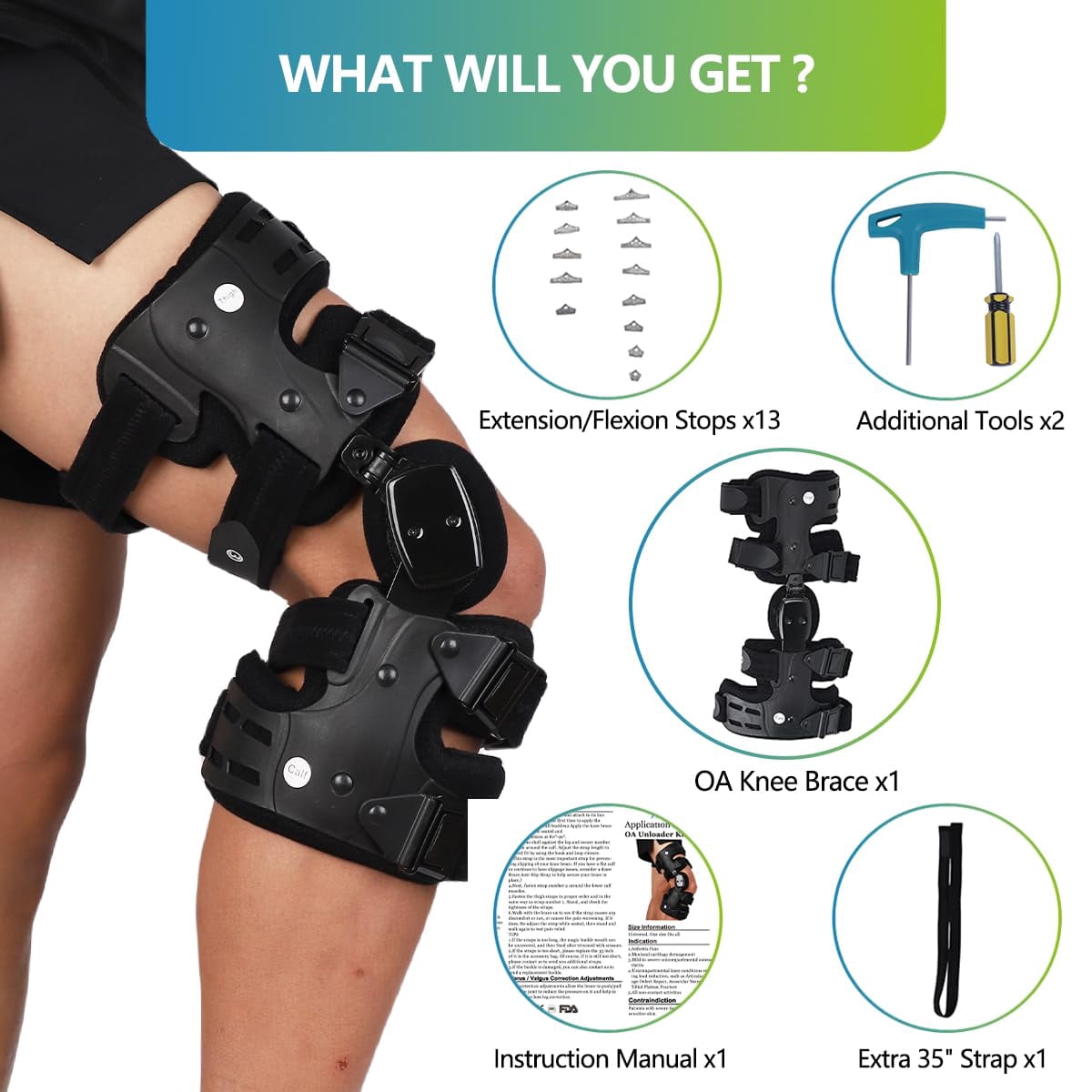 Insunen OA Unloader Knee Brace, Osteoarthritis of the bone on bone Knee Support, Rheumatoid Arthritis, Knee Joint Pain and Degeneration (Black, Right)