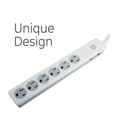 GE - 6-Outlet Surge Protector - White