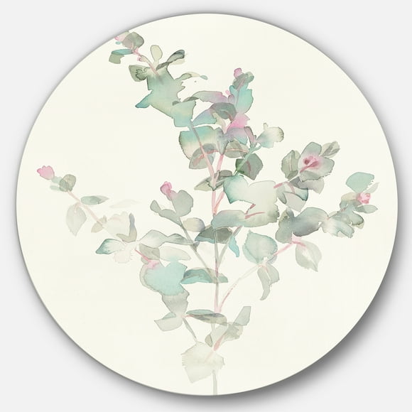 Designart 'Eucalyptus leaves II' Farmhouse Metal Circle Wall Art - Disc of 36
