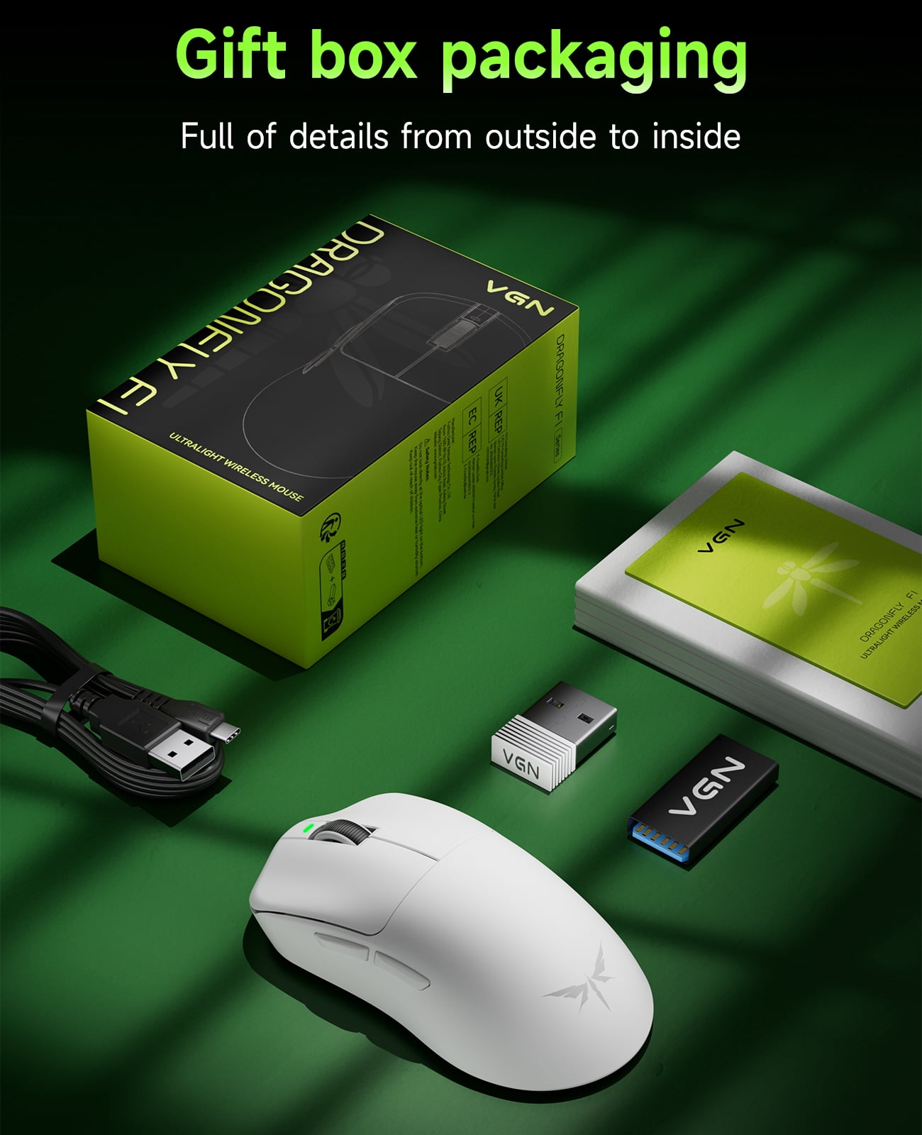 qaf Ultra Lightweight Wireless Gaming Mouse, 55g Tri-Mode Bluetooth/2.4G/USB-C Wired Mouse，Rechargeable 2.4G Cordless&Wired Mouse, 130Hrs Battery Life, for Laptop, PC, Mac-F1MOBA Black