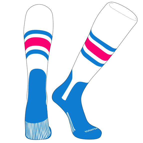 PEAR SOX OTC Baseball Softball Stirrup Socks (B, 7in) White, NEON Blue, Hot Pink, NEON Blue (L)