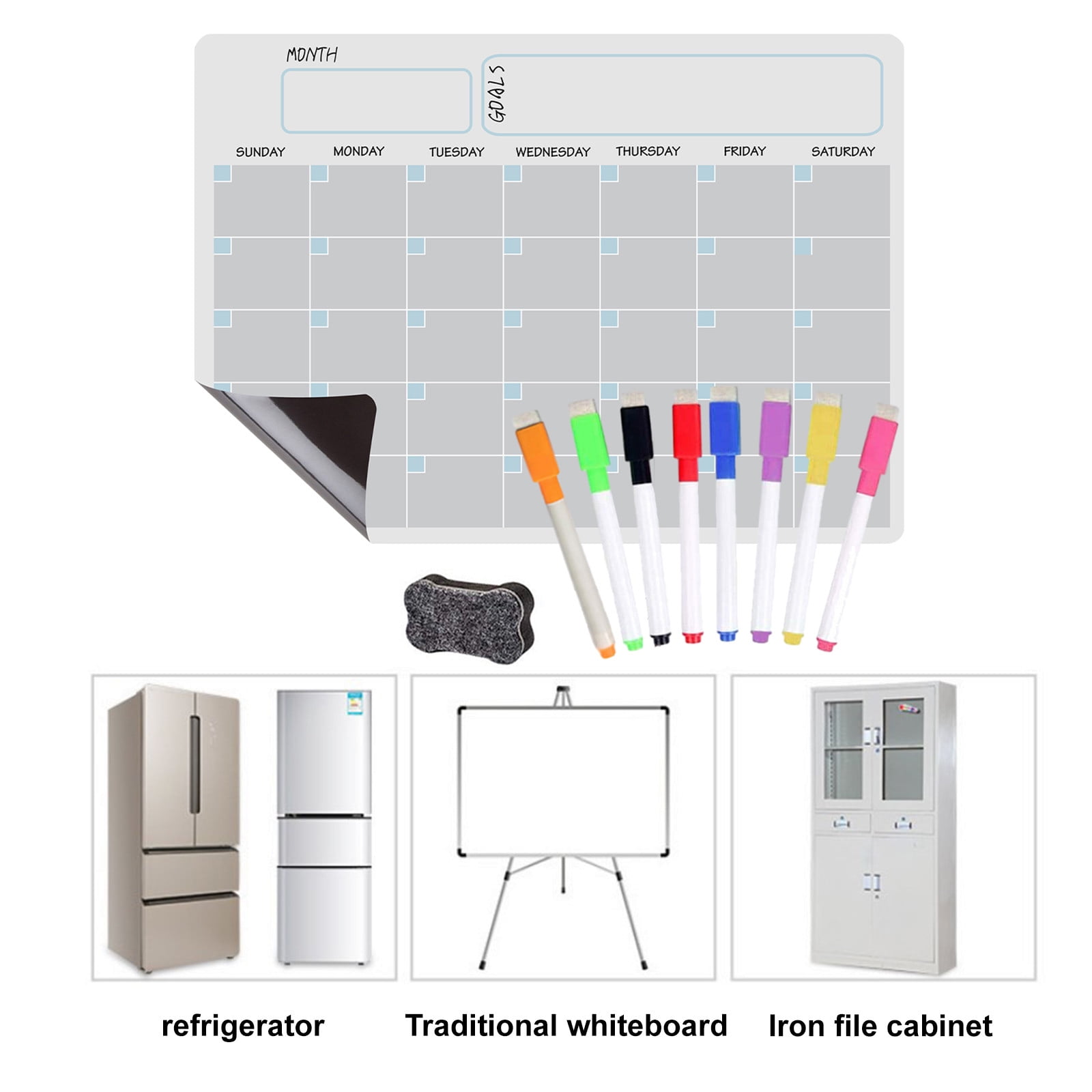 ddioayh 1PCS Magnetic Reusable Calendar Planner Set, Dry-Erase Board Refrigerator Magnets with Markers, Home Office Kitchen Organization Tools for Refrigerator Door Wall Planning