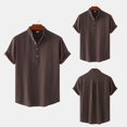 thumbnail image 4 of Chemise Décontractée à Manches Courtes en Coton et Lin pour Hommes, Col Montant, Été, 4 of 7