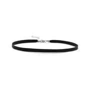 .925 Sterling Silver Black Leather Choker Women's Necklace