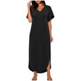 thumbnail image 5 of Tqcoqu Women's V Neck Short Sleeve Side Slit Loose Maxi Casual Dresses with Pockets,Black Women's S-XXL, 5 of 9