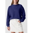 thumbnail image 3 of Women's Navy Blue Drop Shoulder Crewneck Pullover Sweatshirt - Cozy & Casual | [ZhiHiMeRi] | (US 12-14)L, 3 of 12