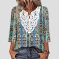 thumbnail image 2 of Eres Más Que una Camisa de Puntuación de Prueba para Mujer 3/4 Manga V Cuello Encaje Blusa Casual Boho Top, 2 of 9