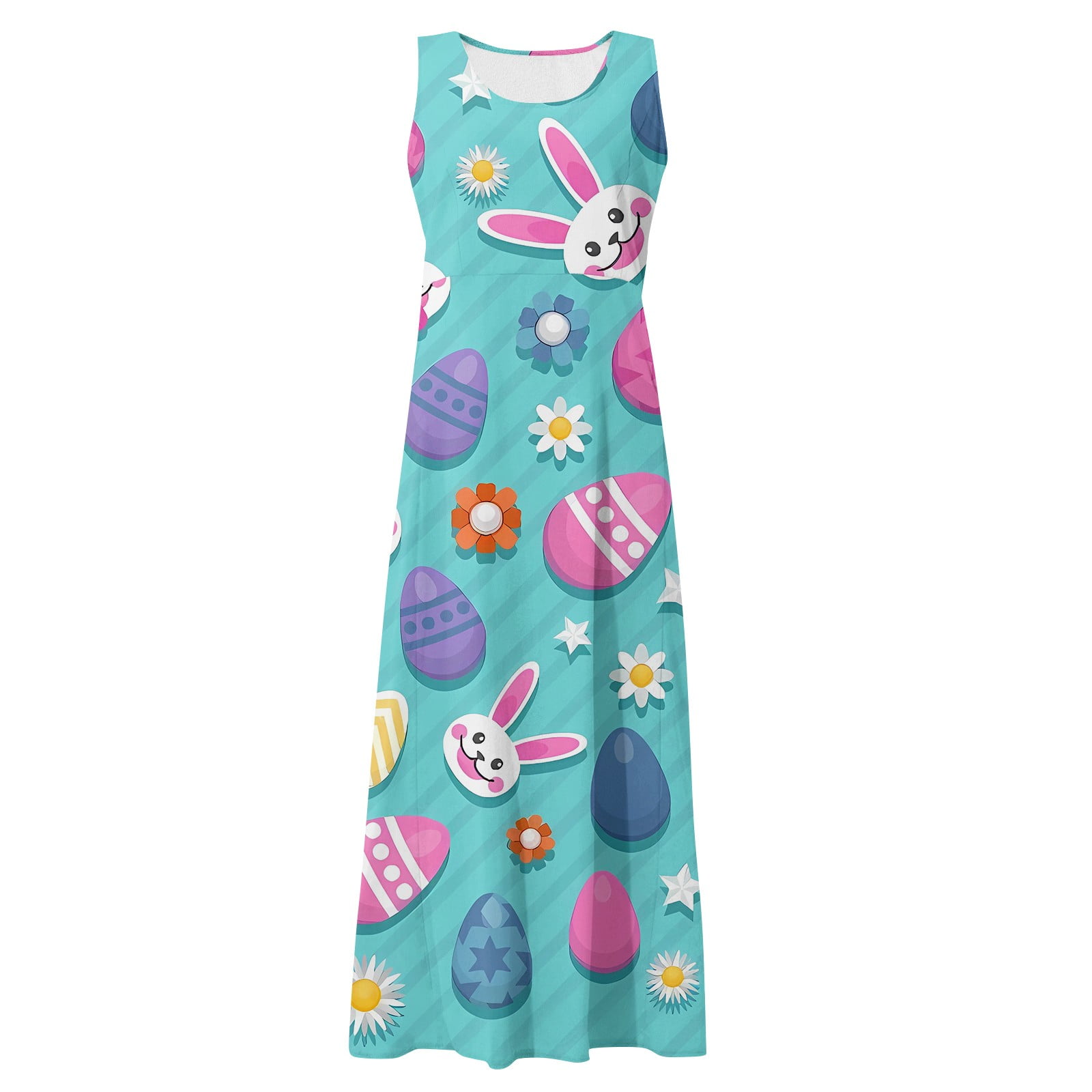 UoCefik Easter Retro Dresses for Women Vintage Sleeveless Easter Eggs  Rabbit Bunny Printed Summer Maxi Dresses Flowy Casual Sundresses Dressy  Crew