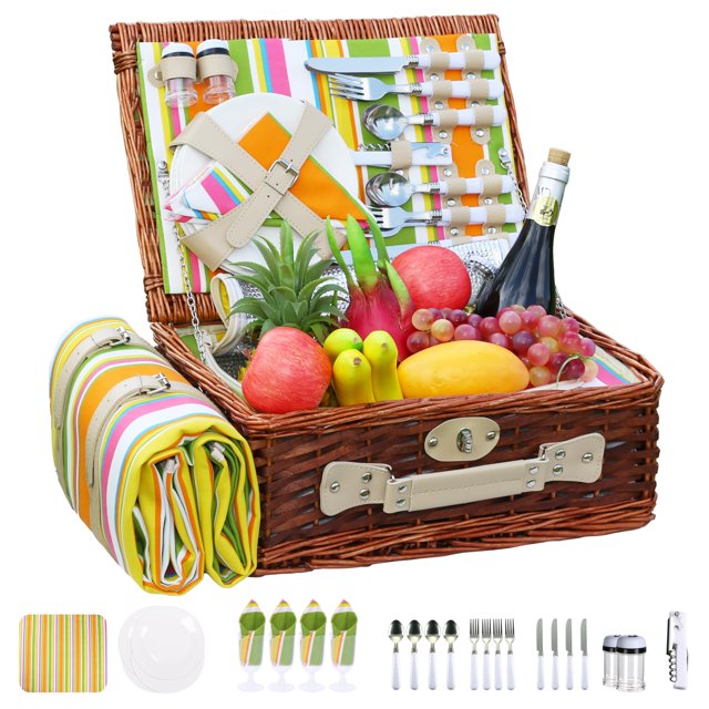 Juego de cestas de pícnic YpsHuye para 4 personas con bolsa aislante, 42 x 30 x 18 cm