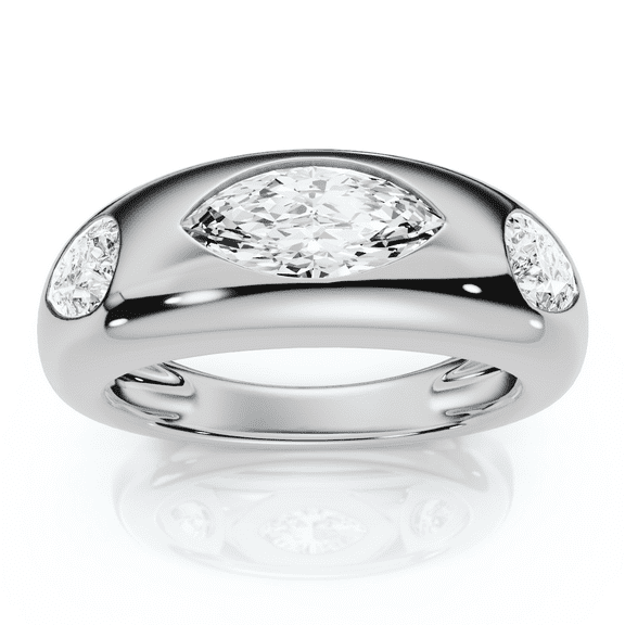 Pompeii 1 1/10Ct Sloan Flush Set Marquise Diamond Dome Band 14k Gold Lab Grown