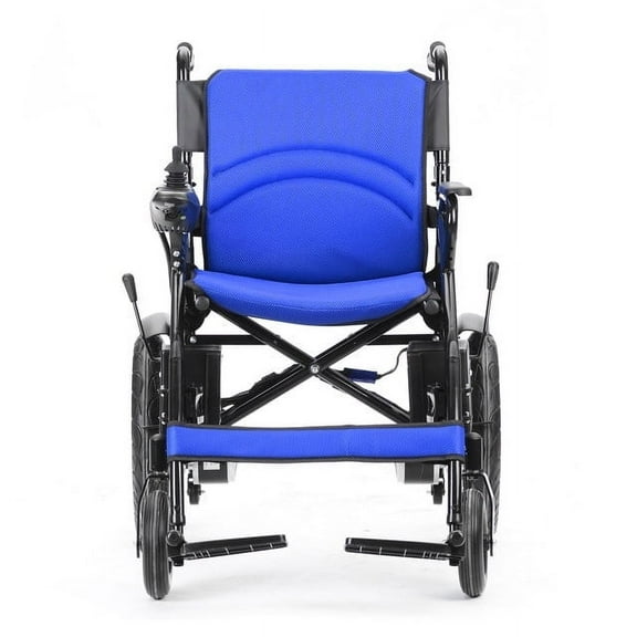 Lightweight Foldable Electric Blue Wheelchair with Lithium Battery, Waterproof Joystick, 250W Motors, 265 lbs Capacity, 13 Miles Range, Travel Power Chair for Grass, Mud, Snow & Bumpy Roads