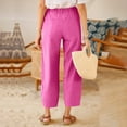 thumbnail image 6 of cfhntfmh Women's Harem Linen Pants Wide Leg Baggy Beach Vacation Palazzo Elastic Waist Cropped Trousers with Pockets, 6 of 7