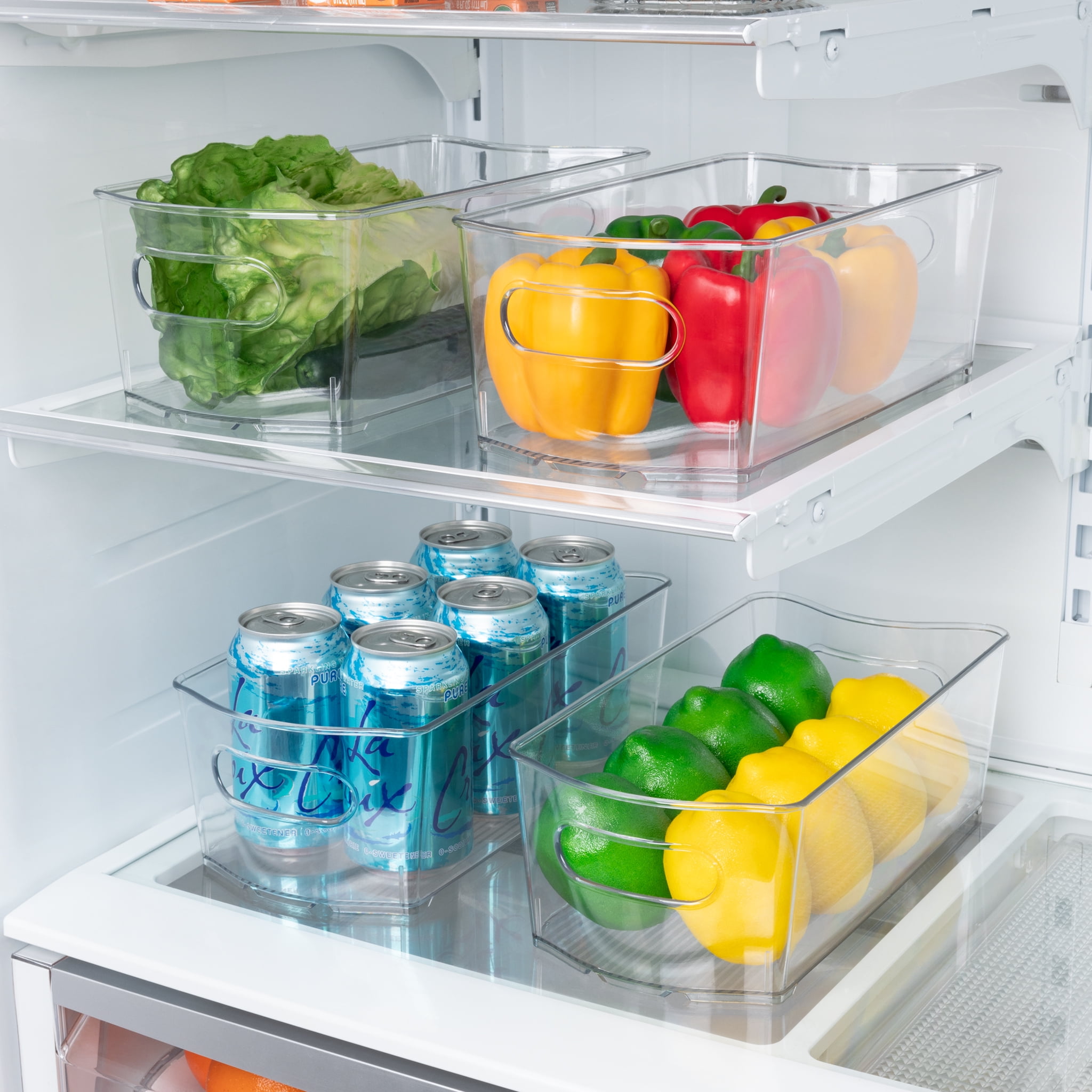 Smart Design Stackable Refrigerator Bin - (8 x 15 Inch) - w/Handle - BPA  Free Polyethylene - for Fridge, Freezer, Pantry Organization - Kitchen  [Clear] - Set of 4