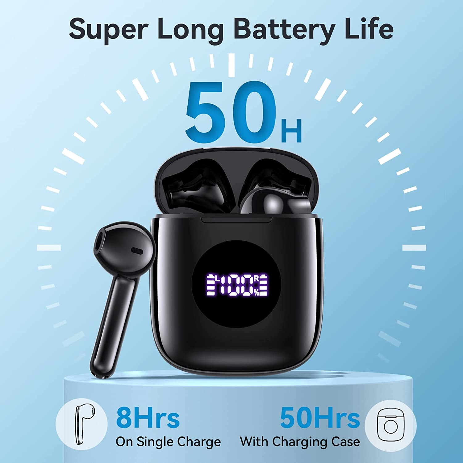 Wireless Earbuds, V5.3 Bluetooth Ear buds 48H Playtime LED Battery Display Wireless Headphones HiFi Stereo Deep Bass ＆ HD Calling Bluetooth Earphones