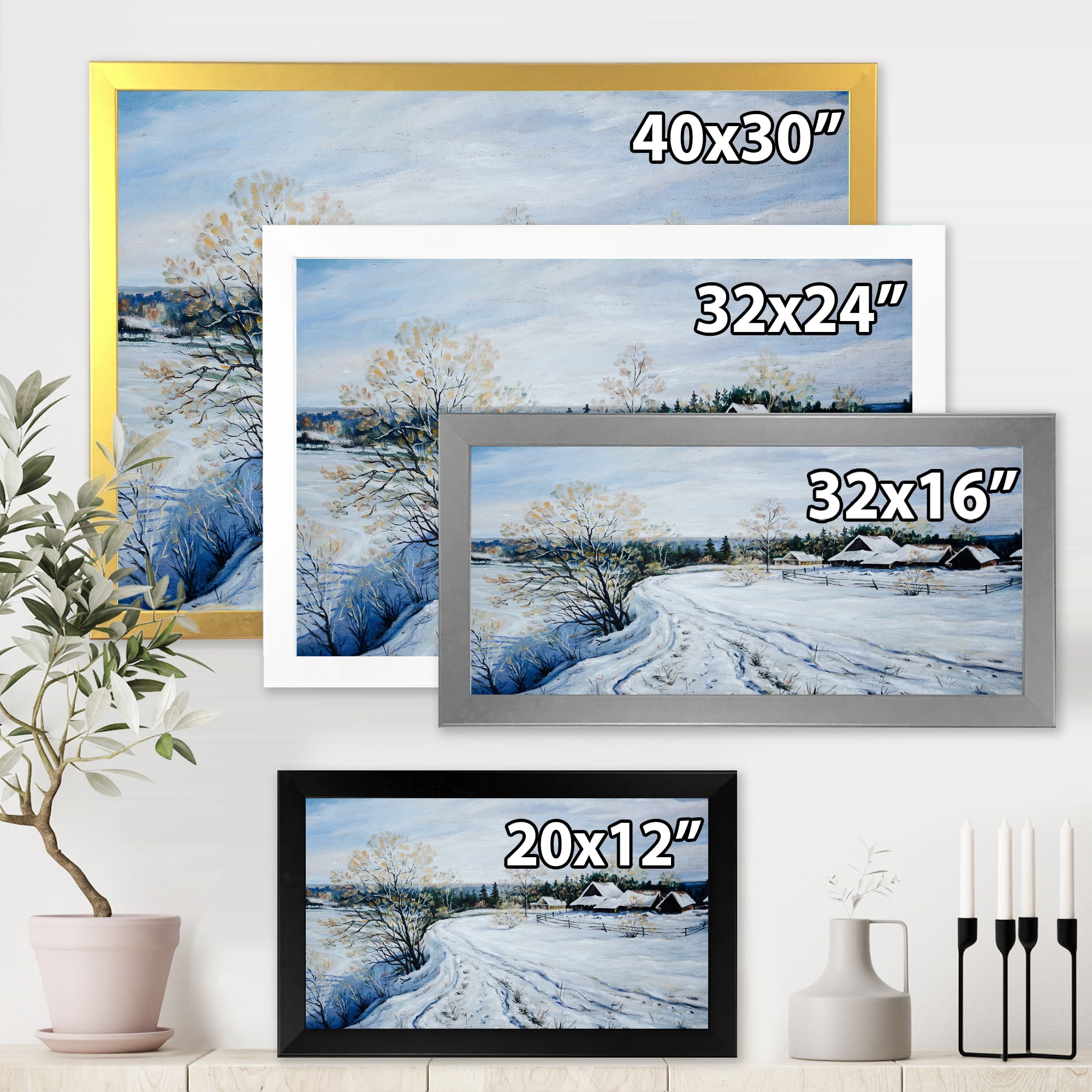 Designart 'Country Road In Winter Times Landscape II' Traditional Framed Art Print