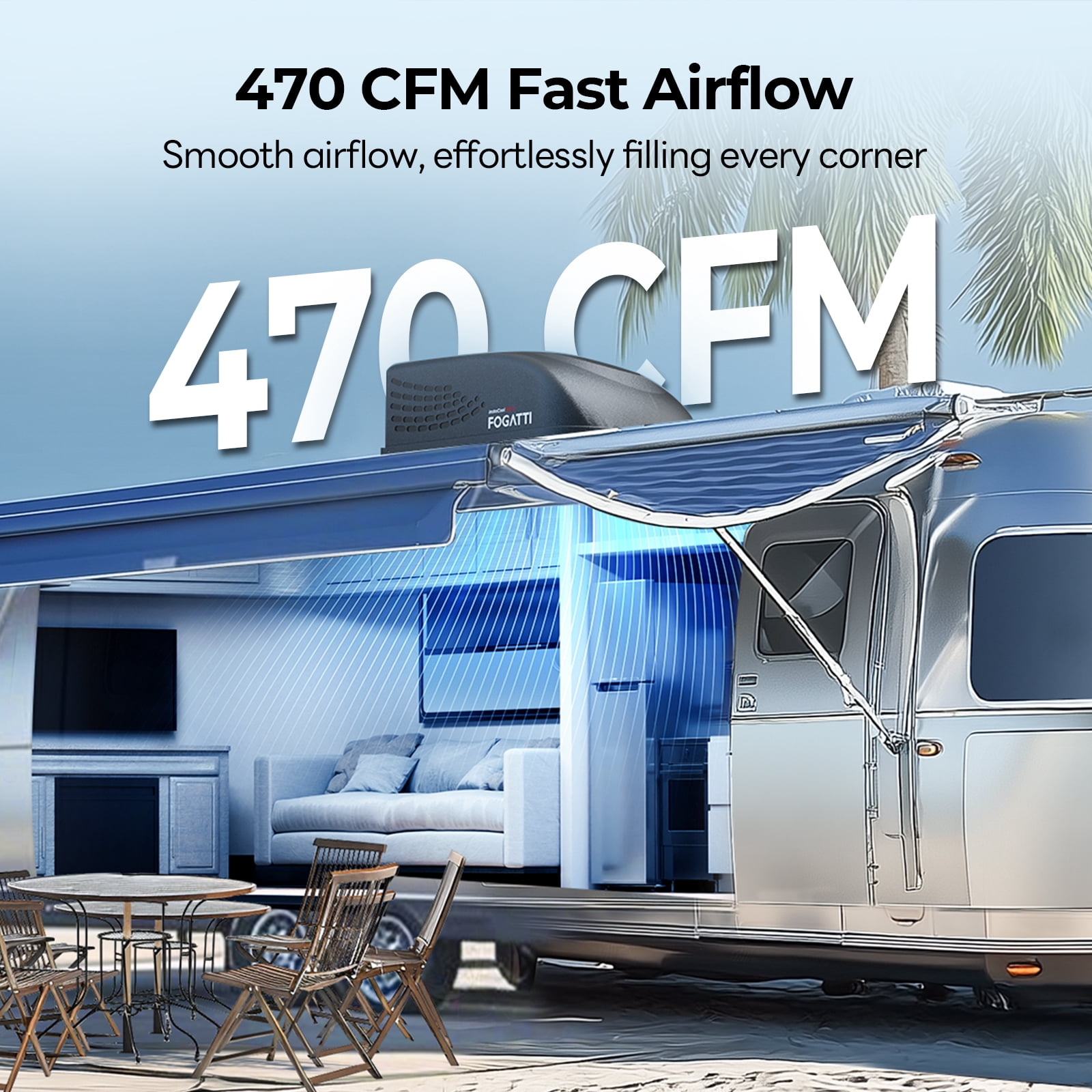 Fogatti Ducted RV Rooftop Air Conditioner 15,000 Btu with Air Distribution Box & Wired Thermostat, 115V Camper Trailer Motorhome AC, Low Noise