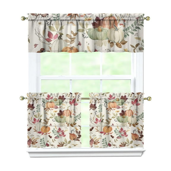 Rod Pocket Kitchen Curtain Set 3-Piece, 27.5x36 Inch Valance & Tier Drapes, Polyester Pongee Cafe Curtains for Living Room, Bathroom, Farmhouse Rustic Country Window Treatments.