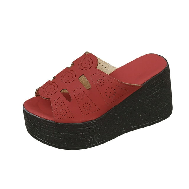 CHGBMOK Sandals Womens Summer New Solid Color Retro Thick Bottom Open Toe Beach Slippers Sizes 36-43