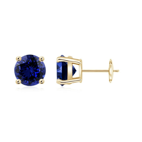 ANGARA Lab Grown 3.2 Ct Round Blue Sapphire Stud Earrings for Women in 14K Yellow Gold (Size-7mm) | September Birthstone, Anniversary, Jewelry Gift for Women | Lab-Grown Blue Sapphire Earrings