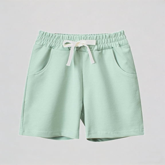 Krdevn Summer Children's Stretch Waist Tie Shorts with Mesh Ventilation Pure Color Five Inch Mid Length Casual Shorts,4-5 Years