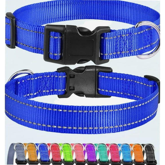 Reflective Dog Collar, Sturdy Nylon Collar for Puppy and Extra Small Girl and Boy Dogs, Adjustable Dog Collar with Quick Release Buckle, Royal Blue, 5/8" Wide
