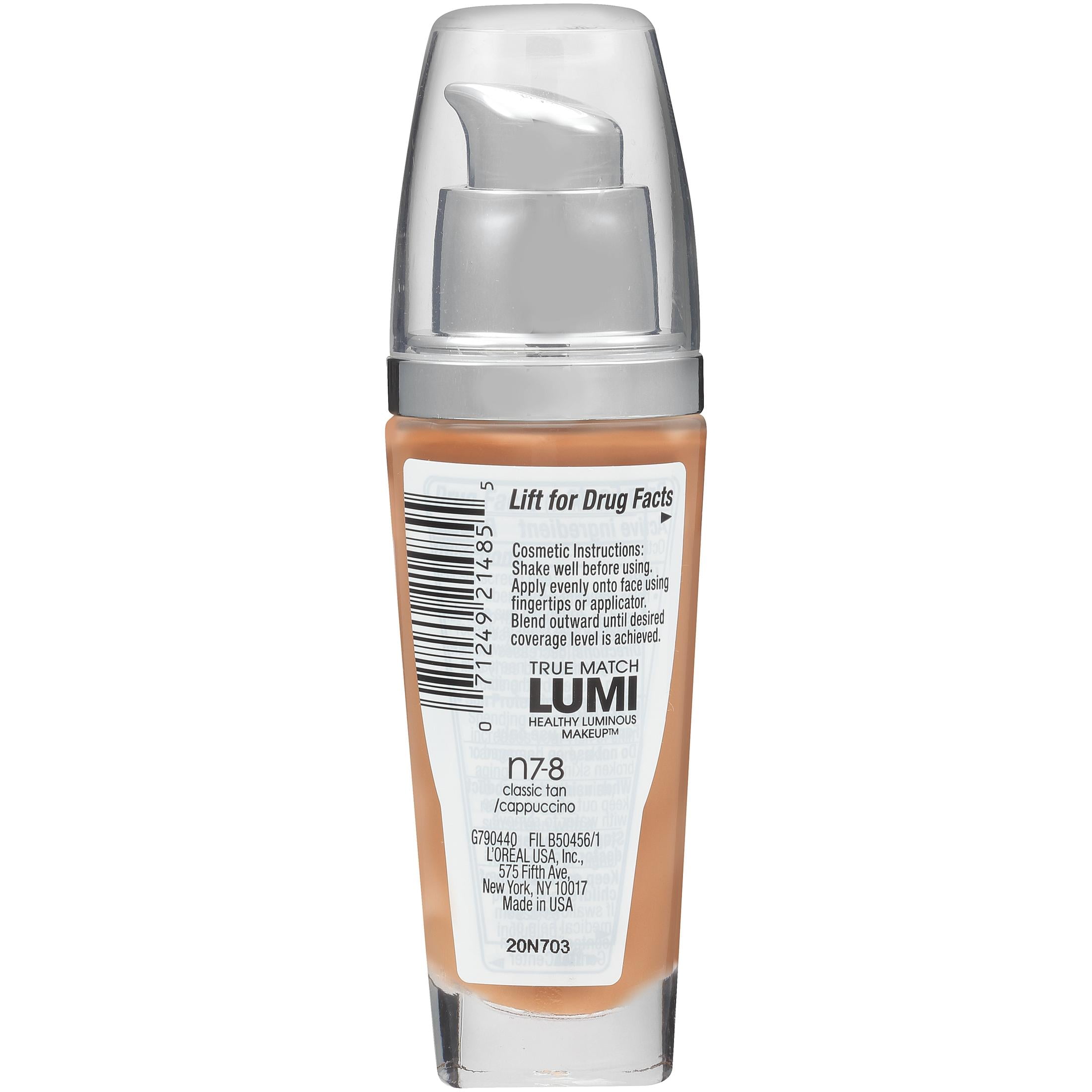 (2 pack) L'Oreal Paris True Match Lumi SPF 20 Liquid Foundation Makeup, N7-8 Classic Tan/Cappuccino, 1 fl oz