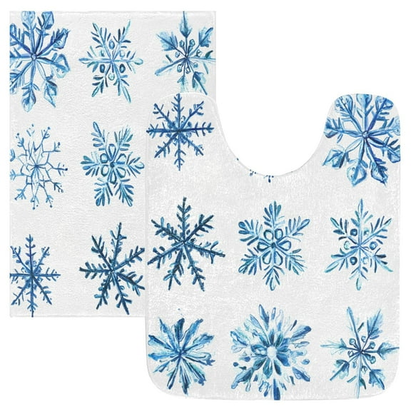 Ryvnso Christmas Snowflakes Blue Bathroom Shaggy Rugs Toilet Mat Soft Contour Rug