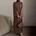 thumbnail image 2 of 2 Pcs/Set Fall Spring Women Retro Top Skirt Set Crew Neck Long Sleeves Mid Length Top Pleated A-line Loose Maxi Skirt Commuting Dating Outfit, 2 of 7