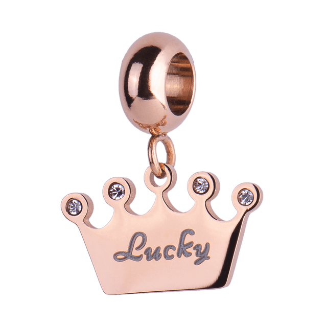 Charm para Pulsera LuckyLy, Dije de Corona, Acero Inoxidable y Zirconia Cúbica, Modelo Queen rosa UNITALLA