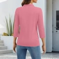 thumbnail image 4 of Dwellite Womens Polo Shirts 3/4 Sleeve V Neck Tops Dressy Business Casual Collared Blouses With Pocket Pink S, 4 of 5