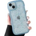 thumbnail image 2 of for iPhone 15 Plus Case 6.7",Curly Wave Design Transparent Bling Glitter Star Shiny Case Cute Clear Transparent Shockproof Protection Soft Phone Cover Case for Women Girls, Blue, 2 of 16