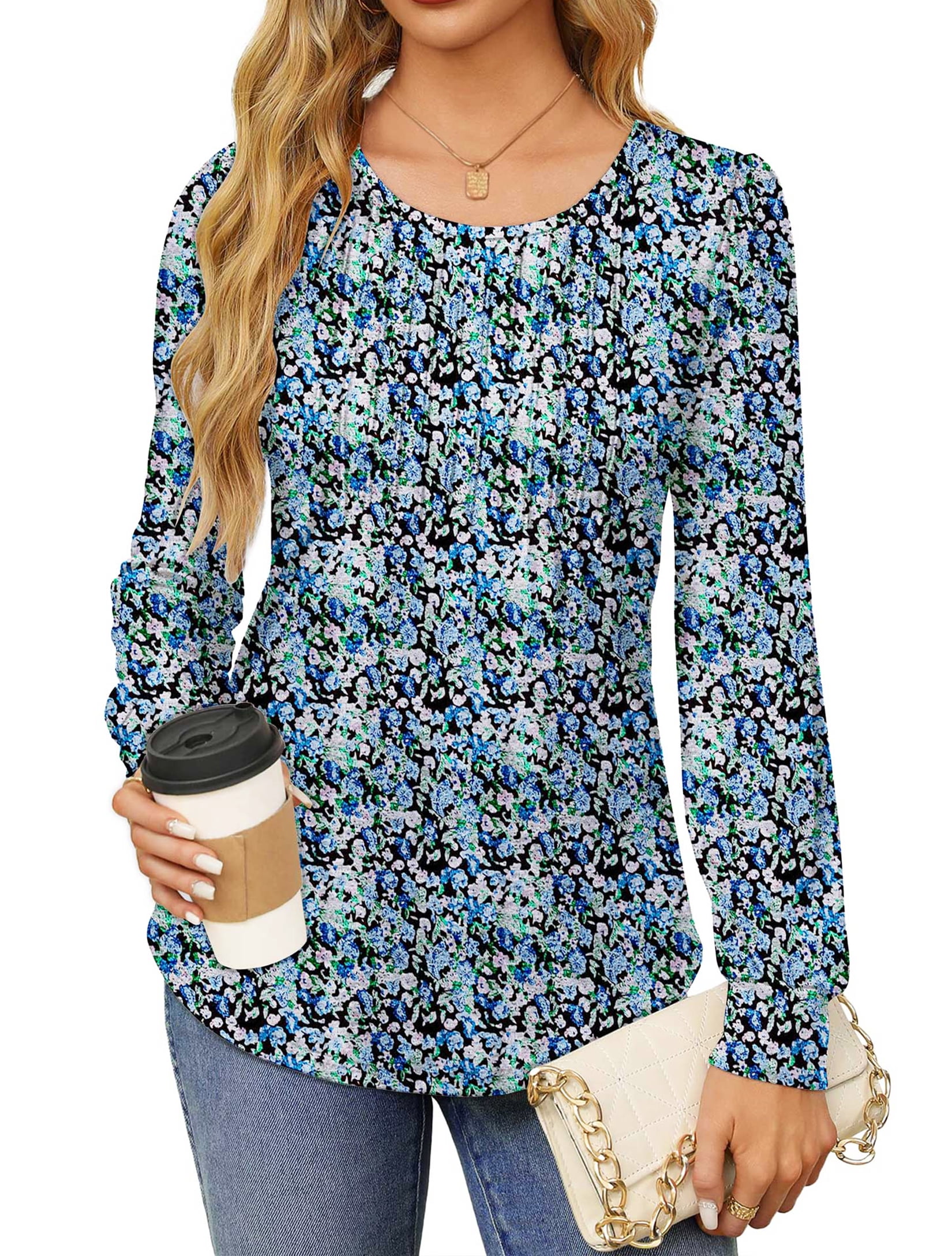Fantaslook Pleated Blouses for Women Dressy Casual Long Sleeve Shirts Fall Tunic Tops