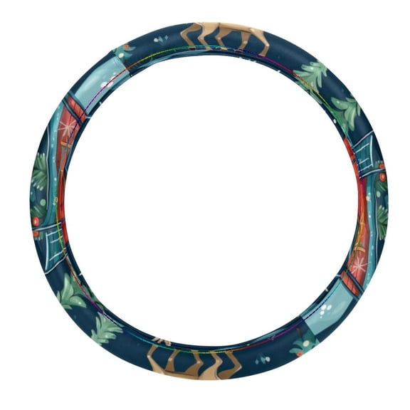 Christmas Sleigh 14.5 Inch Printing PVC Leather Auto Accessories Steering Wheel Covers Car Wheel Covers Steering Wheel Cover