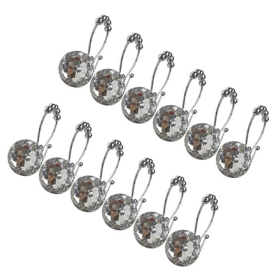 COSMOBETTY 12Pcs Rustproof Shower Curtain Hooks Rings Metal Acrylic White Round Modern Bathroom Use