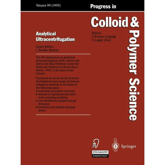 Progress in Colloid and Polymer Science Analytical Ultracentrifugation, Book 99, (Paperback)